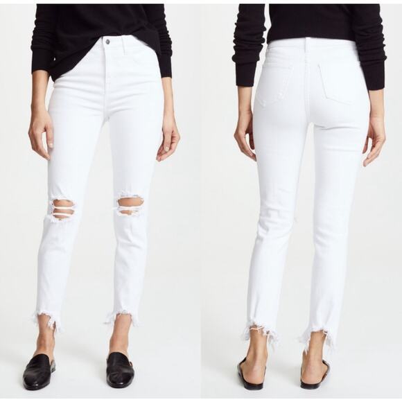 L’agence High Line Skinny Jeans Size 25 White Distressed Raw Hem Frayed - Picture 1 of 11